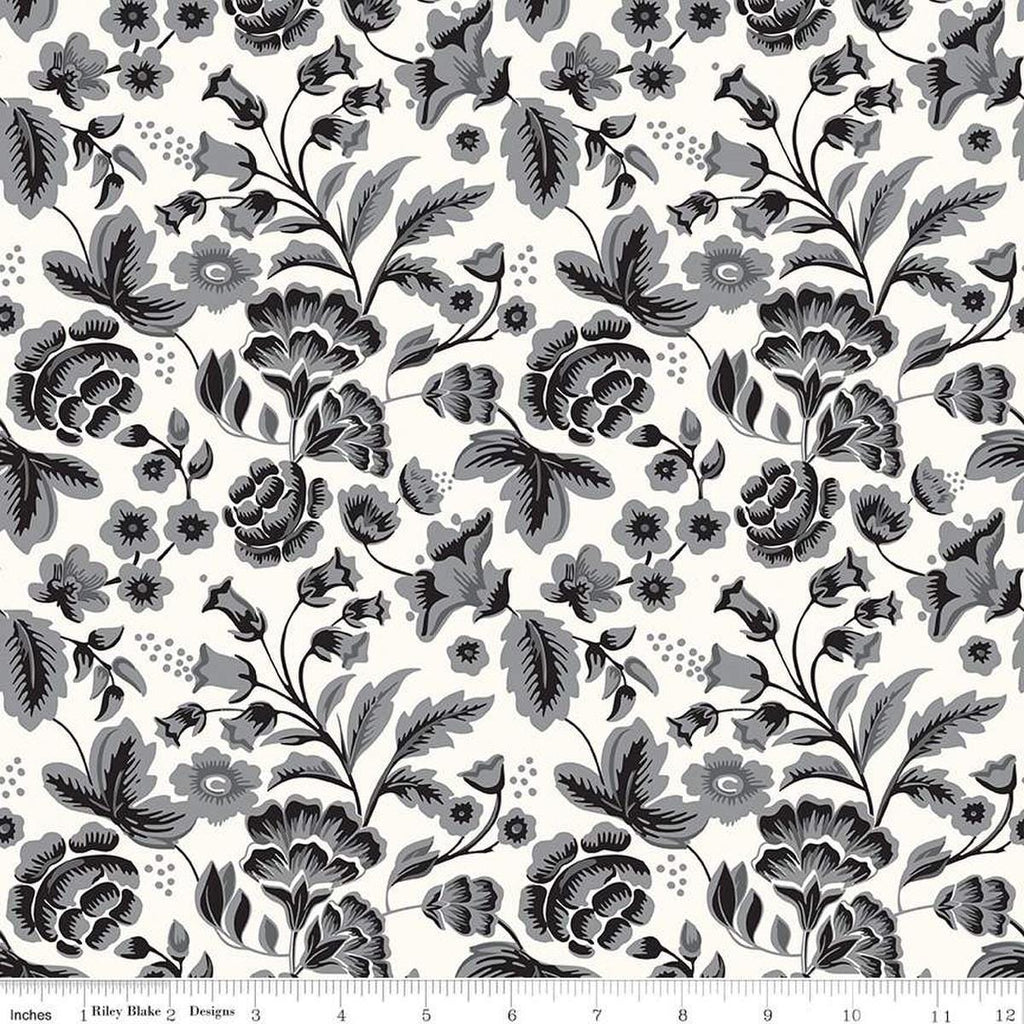 Image of the Midnight Meadow Main Cream by My Minds Eye for Riley Blake Designs. Features sprigs of flowers and leaves on a cream background. 
Cute Little Fabric Shop