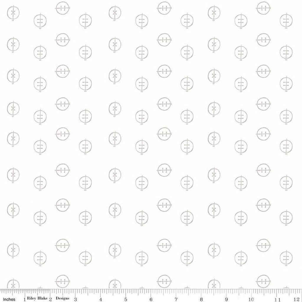 Image of the Hush Hush 4 Buttoned Up quilting cotton fabric by Riley Blake Designs. Features outlined buttons on a white background. 
Cute Little Fabric Shop