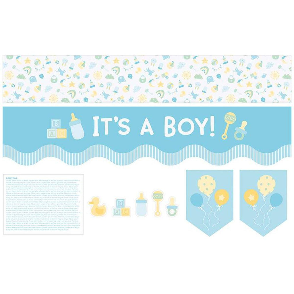 Image of the Mantel Runner of the Month & More Home Decor Panel It's a Boy by Tara Reed for Riley Blake Designs. Features a runner panel with It's a Boy on it. 
Cute Little Fabric Shop