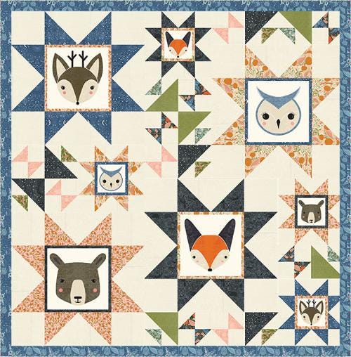 Image of the Woodland Friends quilt pattern by Gingiber for Moda Fabrics. Features animals and star blocks on a cream background.
Cute Little Fabric Shop