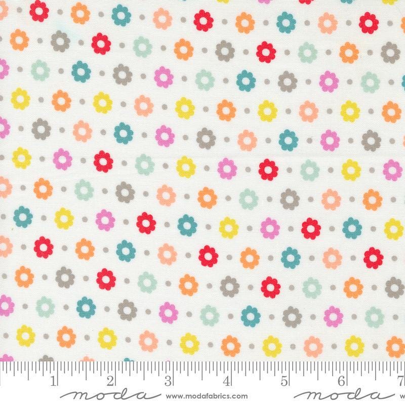Image of the Laguna Sunrise Floral Dot Off White quilting cotton fabric by Sherri & Chelsi for Moda Fabrics. Features small flowers on a white background. 
Cute Little Fabric Shop