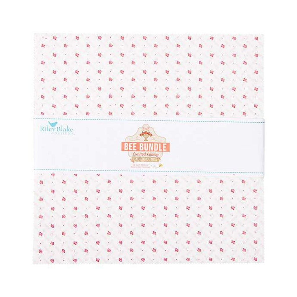 Image of the Bee Bundle Limited Edition Backgrounds 10 inch stacker by Lori Holt for Riley Blake Designs. Features a selection of fabrics with white backgrounds from Lori Holts past collections. 
Cute Little Fabric Shop