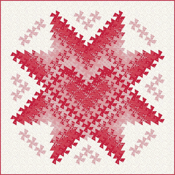 Image of the Twister Love Quilt Pattern by Quilt Moments for Riley Blake Designs. Features a red star pattern with a quilt in the middle. 
Cute Little Fabric Shop