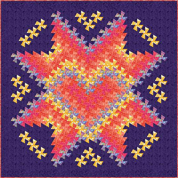 Image of the Twister Love Quilt Pattern by Quilt Moments for Riley Blake Designs. Features a coral star pattern with a quilt in the middle. 
Cute Little Fabric Shop