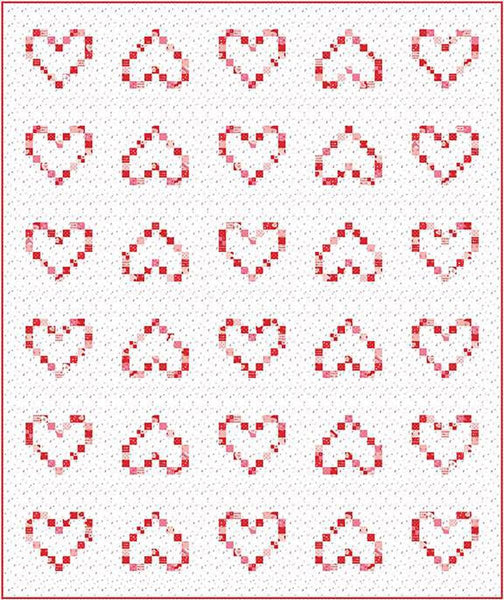 Image of the Always and Forever quilt pattern by Gigi's Thimble for Riley Blake Designs. Features hearts on a white background. 
Cute Little Fabric Shop