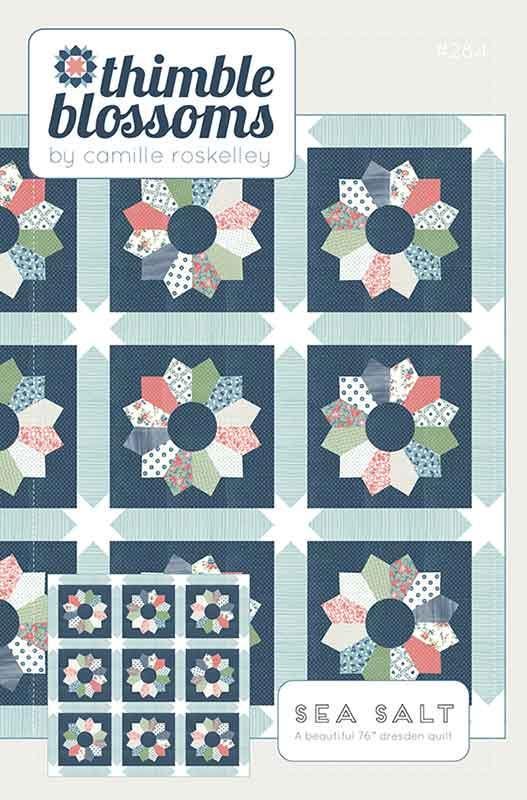 Image of the Sea Salt quilt pattern by Thimble Blossoms for Moda Fabrics. Features circular flowers on a square quilt. 
Cute Little Fabric Shop