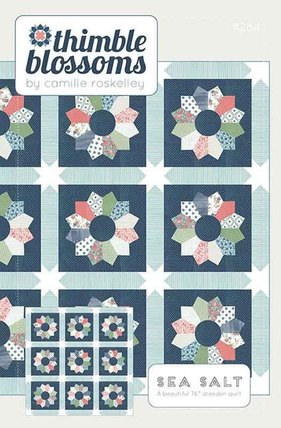 Image of the Sea Salt quilt pattern by Thimble Blossoms for Moda Fabrics. Features circular flowers on a square quilt. 
Cute Little Fabric Shop