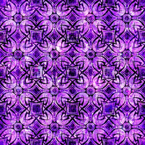 SALE Wizards and Warriors Geo Medallion 30242 Purple V - by QT Fabrics - Geometric - Quilting Cotton Fabric