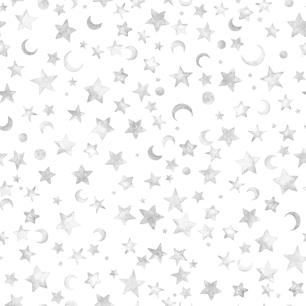 3 Yard Cut - SALE Lil' Wizards Moon & Stars WIDE Back 30555 Gray - QT Fabrics - 107/108" Wide - Celestial Space Sky - Quilting Cotton Fabric