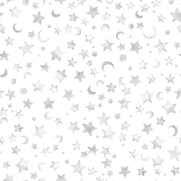 3 Yard Cut - SALE Lil' Wizards Moon & Stars WIDE Back 30555 Gray - QT Fabrics - 107/108" Wide - Celestial Space Sky - Quilting Cotton Fabric