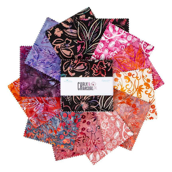 SALE Expressions Batiks Chalk & Charcoal Charm Pack 5" Stacker Bundle B - Riley Blake Designs - 42 piece Precut - Quilting Cotton Fabric