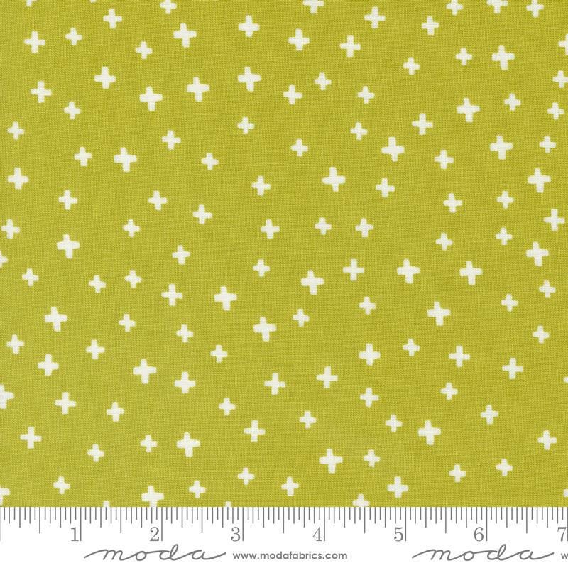 Image of the Shine Plus Grass quilting cotton fabric by Sweetwater for Moda Fabrics. Features small plus signs on a green background. 
Cute Little Fabric Shop