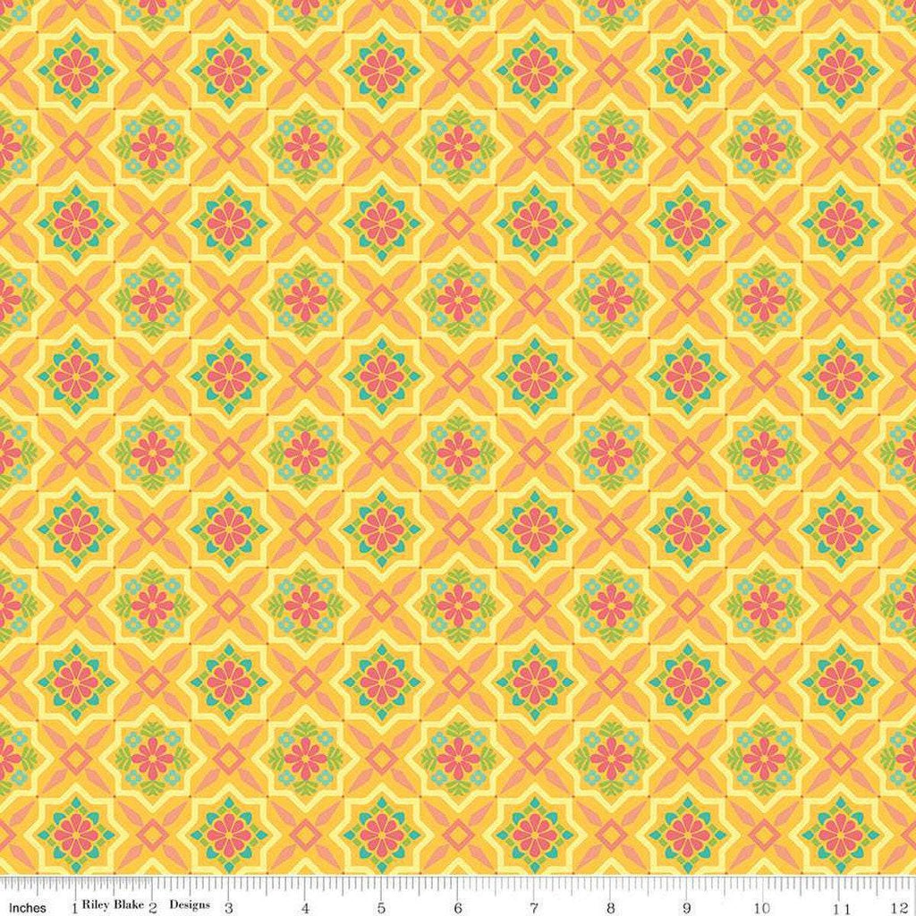 SALE Market Street Tiles C14124 Yellow by Riley Blake Designs - Geometric Floral - Quilting Cotton Fabric