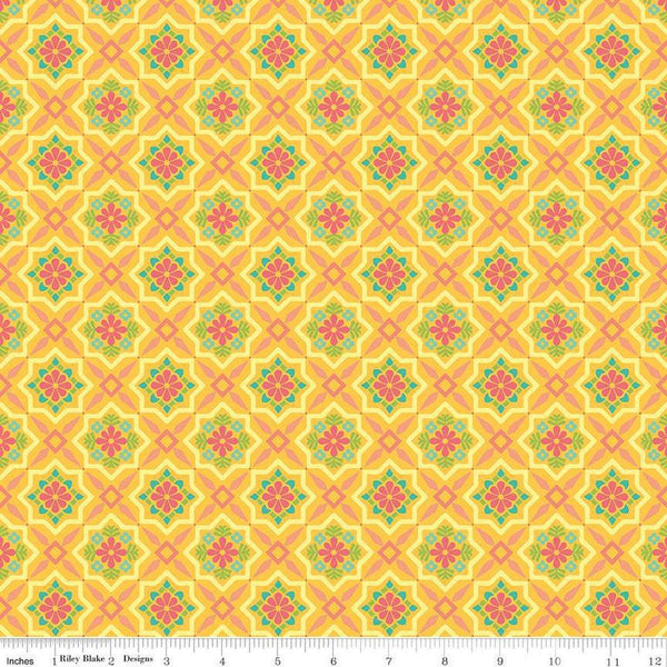 SALE Market Street Tiles C14124 Yellow by Riley Blake Designs - Geometric Floral - Quilting Cotton Fabric