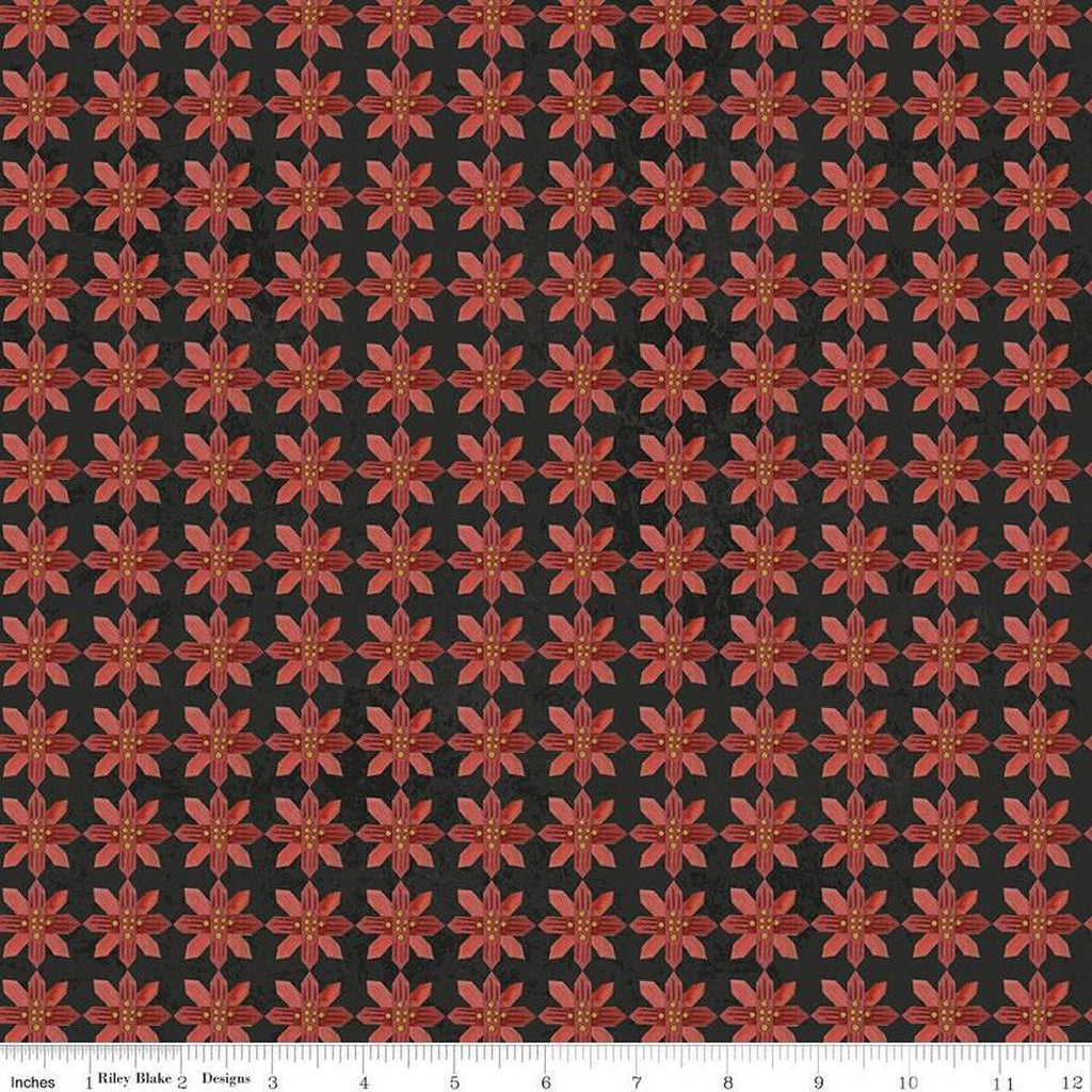 SALE Kringle Poinsettias C13443 Charcoal - Riley Blake - Christmas Folk Art Floral Flowers - Quilting Cotton Fabric