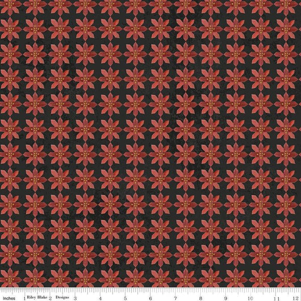 SALE Kringle Poinsettias C13443 Charcoal - Riley Blake - Christmas Folk Art Floral Flowers - Quilting Cotton Fabric