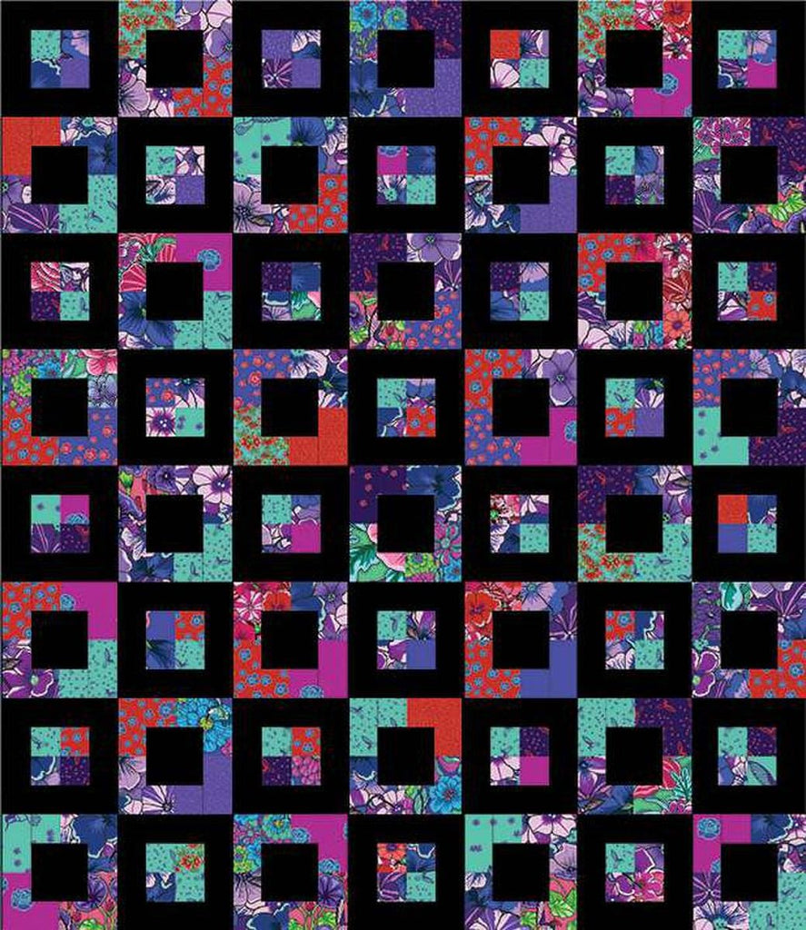 Image of the Four Patch Escape Quilt Pattern by Our Family Patterns for Riley Blake Designs. Features squares on a quilt with bright colors. 
Cute Little Fabric Shop