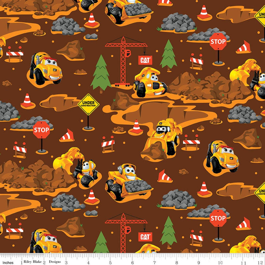 13" End of Bolt - CAT Buildin' Crew Main Brown - Riley Blake Designs - Construction - Quilting Cotton Fabric