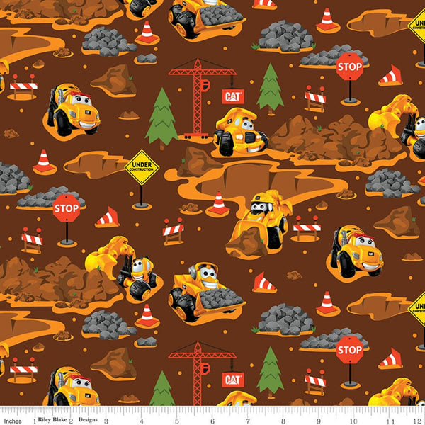 13" End of Bolt - CAT Buildin' Crew Main Brown - Riley Blake Designs - Construction - Quilting Cotton Fabric