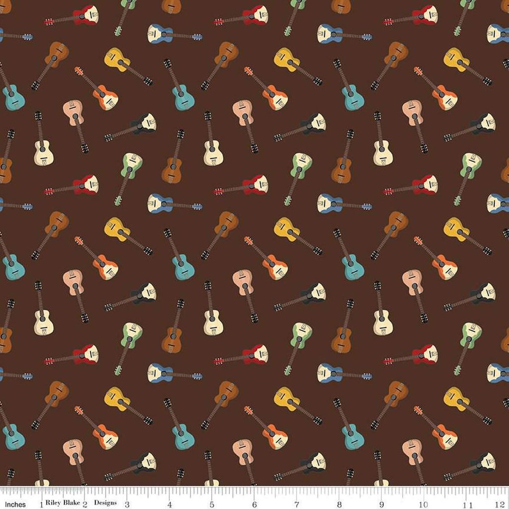 Image of the Cowboys Guitars Brown quilting cotton fabric by Echo Park Paper Co for Riley Blake Designs. Features tossed guitars on a brown background.
Cute Little Fabric Shop