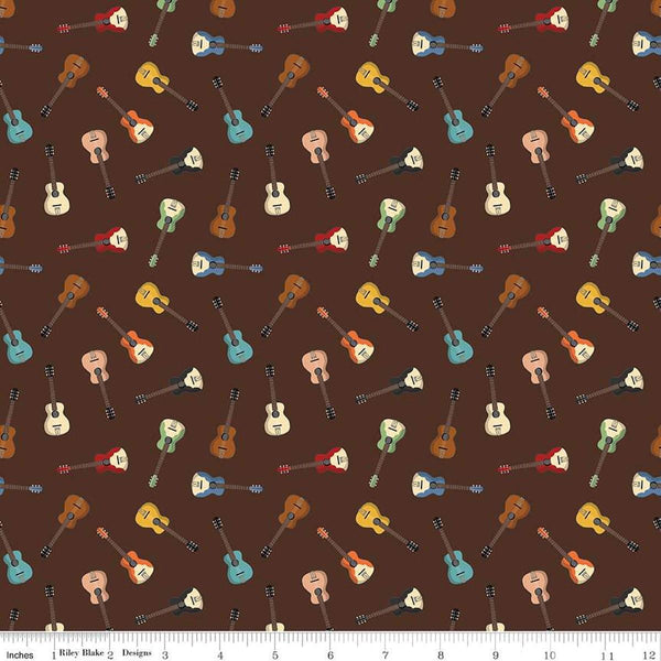 Image of the Cowboys Guitars Brown quilting cotton fabric by Echo Park Paper Co for Riley Blake Designs. Features tossed guitars on a brown background.
Cute Little Fabric Shop