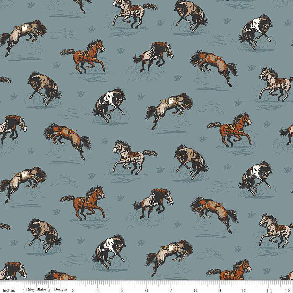 11" End of Bolt - John Wayne Courage Horses C14301 Storm - Riley Blake Designs - Western - Quilting Cotton Fabric - Licensed Product