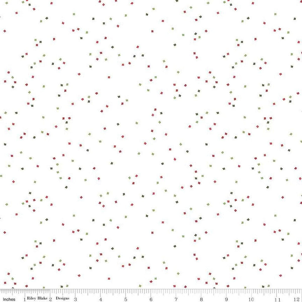 SALE Blossom on White C730 Santa Claus by Riley Blake Designs - Floral Flowers Tiny Confetti Blossoms Christmas - Quilting Cotton Fabric