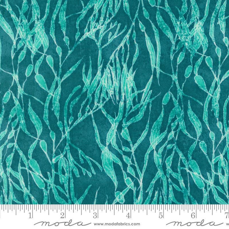 Serena Shores Seaweed Lagoon quilting cotton fabric by Robin Pickens for Moda Fabrics. Features seaweed vines on a blue teal background. 
Cute Little Fabric Shop