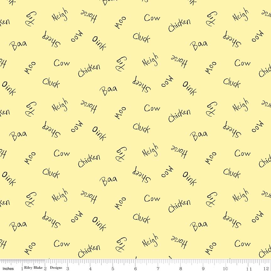 SALE 29" End of Bolt - Coloring on the Farm Words C12232 Yellow - Riley Blake - Crayola Crayons - Quilting Cotton Fabric - Licensed Product