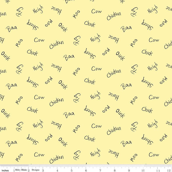 SALE 29" End of Bolt - Coloring on the Farm Words C12232 Yellow - Riley Blake - Crayola Crayons - Quilting Cotton Fabric - Licensed Product