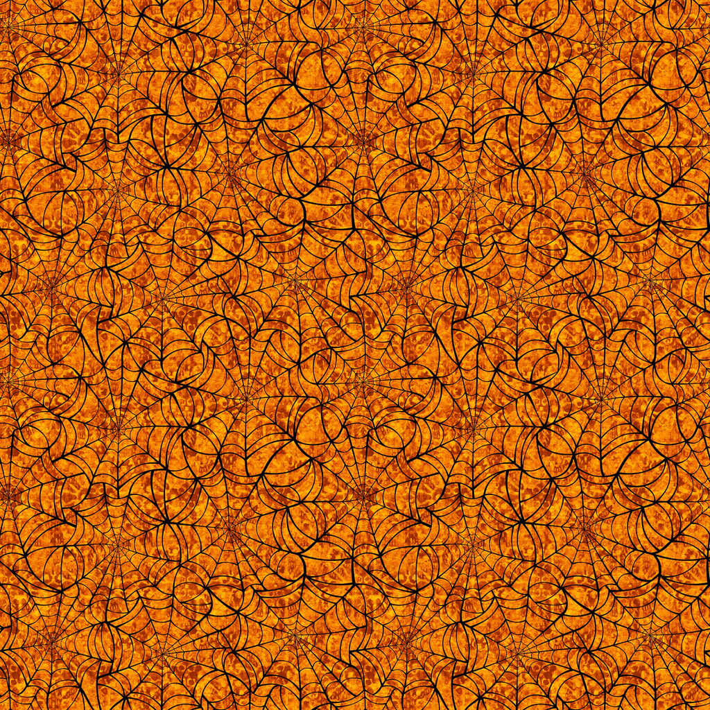 SALE Creepsville Spiderweb 30206 Pumpkin O - by QT Fabrics - Halloween - Quilting Cotton Fabric