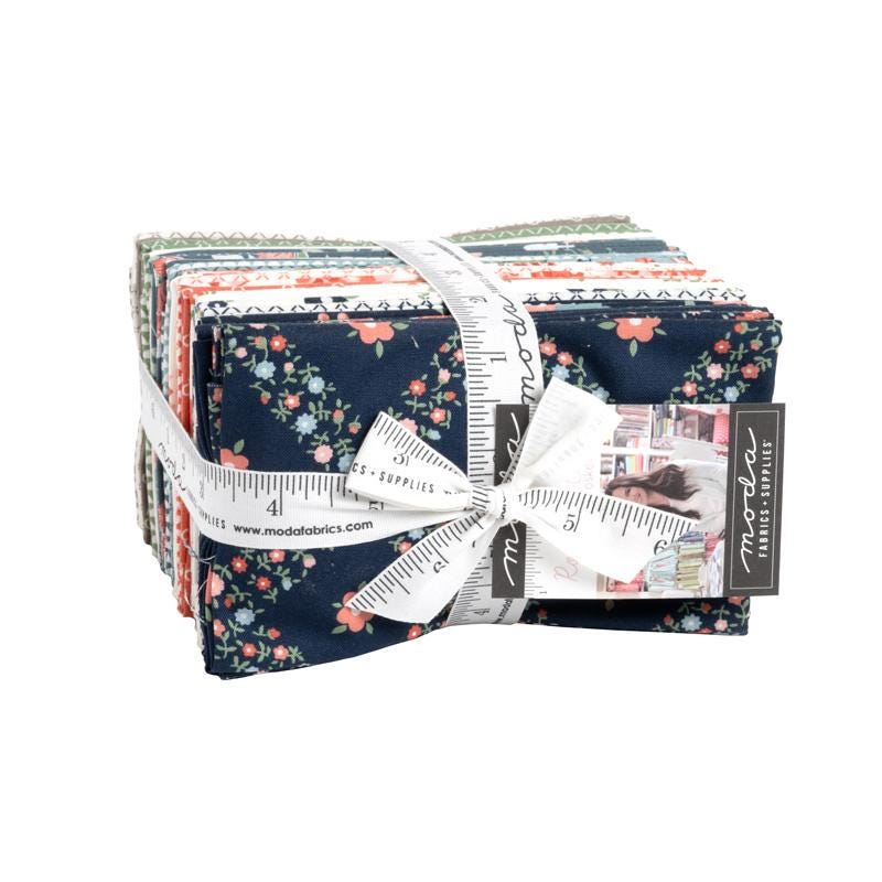 Image of the Rosemary Cottage Fat Eighth bundle by Camille Roskelley for Moda Fabrics. Features a 40 piece fat quarter bundle with floral fabrics. 
Cute Little Fabric Shop