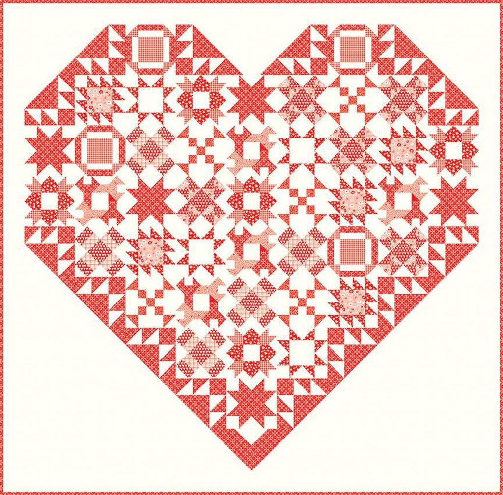 Image of the Endless Love quilt pattern by Sandy Gervais for Riley Blake Designs. Features a variety of pieced blocks in the shape of a heart on a quilt.
Cute Little Fabric Shop