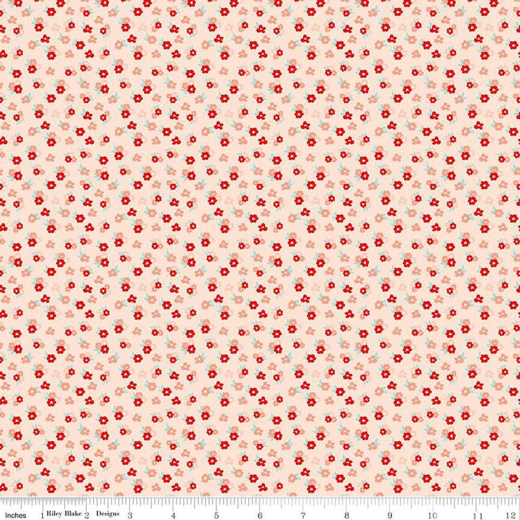 Image of the You & Me Tossed Floral Pink quilting cotton fabric by Sandy Gervais for Riley Blake Designs. Features small blossoms on a pink background.
Cute Little Fabric Shop
