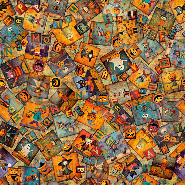 9" End of Bolt Piece - Creepin' It Real Halloween Patchwork 30388 Gold S - by QT Fabrics - Quilting Cotton Fabric