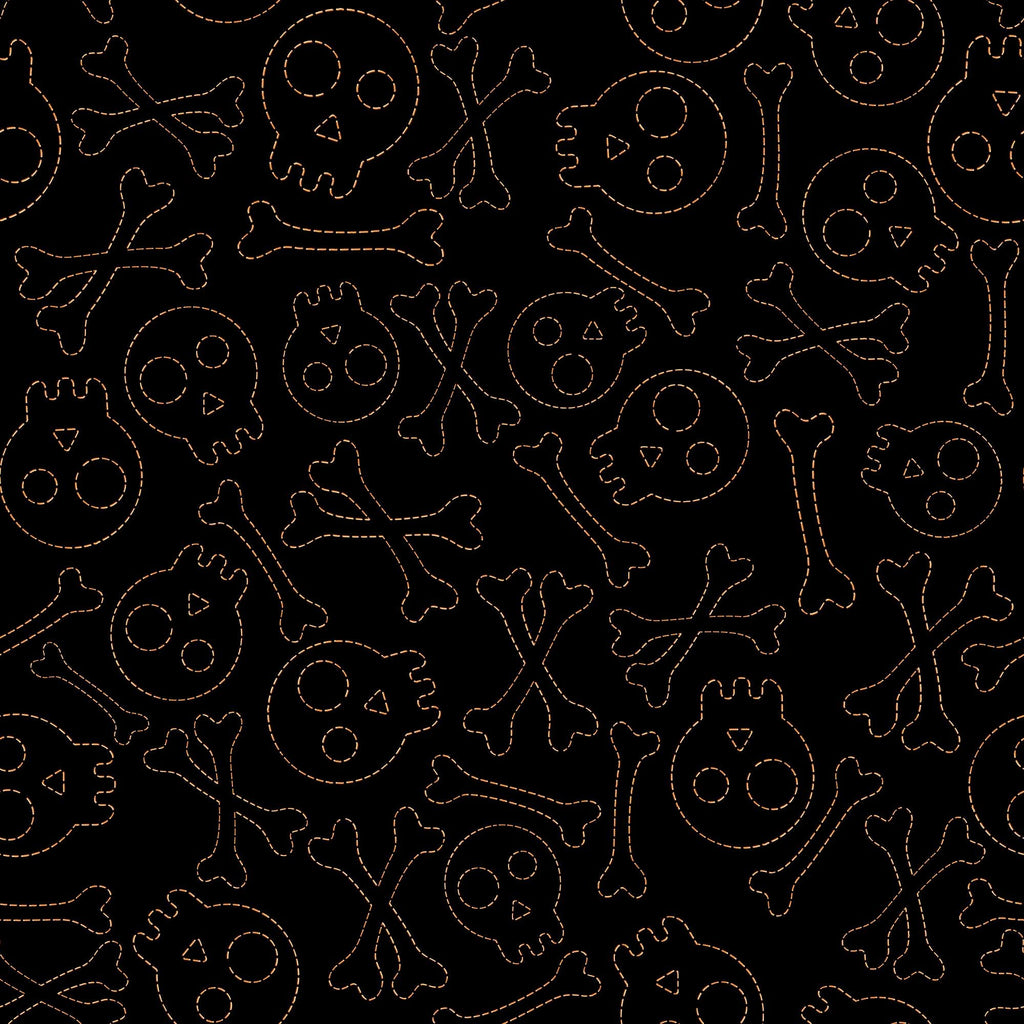 Creepin' It Real Sitched Skulls 30391 Black J - by QT Fabrics - Halloween - Quilting Cotton Fabric