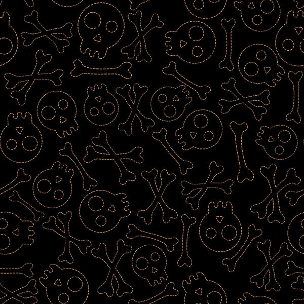 Creepin' It Real Sitched Skulls 30391 Black J - by QT Fabrics - Halloween - Quilting Cotton Fabric