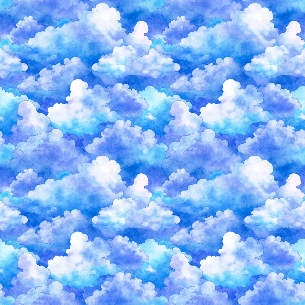 SALE MINKY Lil' Wizards Clouds 60" Wide 30553 Blue - QT Fabrics - Watercolor Clouds Sky - 100% Polyester