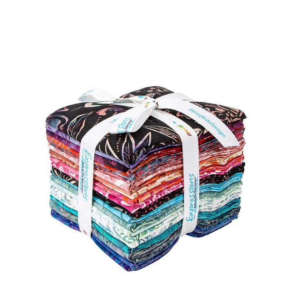 Image of the Expressions Batiks Chalk and Charcoal 10 inch Stacker C. Features floral batik flowers with red, orange, blue, purple, purple, and pink colors. 
Cute Little Fabric Shop