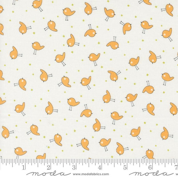 Image of the Shine Plus Cloud Creamsicle quilting cotton fabric by Sweetwater for Moda Fabrics. Features small birds on a cream white background. 
Cute Little Fabric Shop