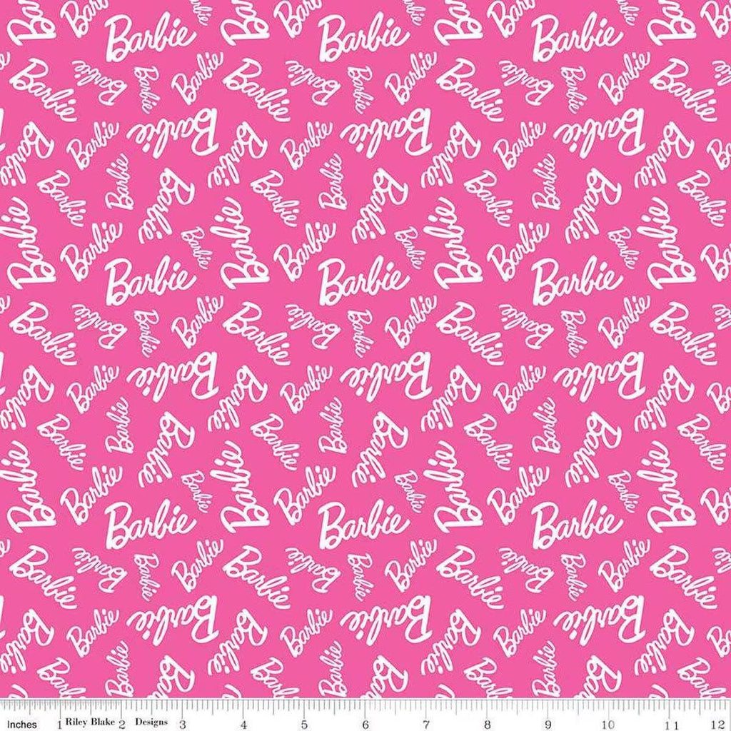 Barbie Girl Toss C12992 Hot Pink - Riley Blake Designs - Doll Logo Text wtih White - Quilting Cotton Fabric - Official Licensed Product