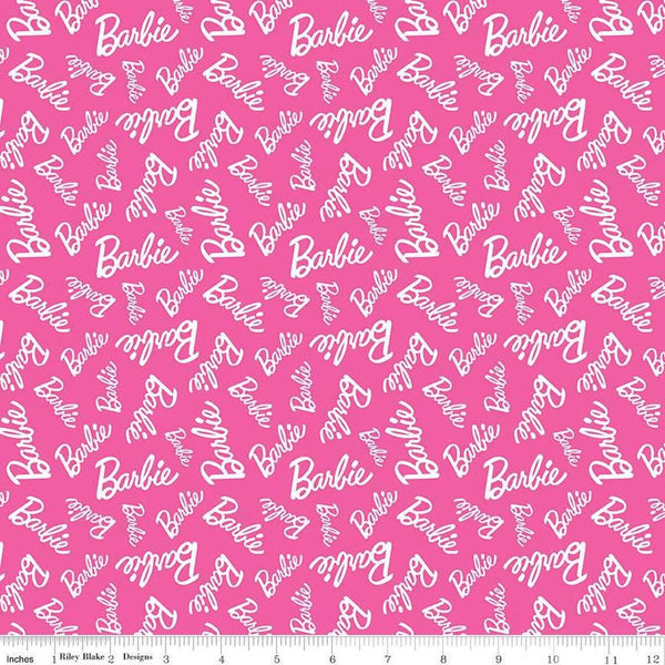 Barbie Girl Toss C12992 Hot Pink - Riley Blake Designs - Doll Logo Text wtih White - Quilting Cotton Fabric - Official Licensed Product
