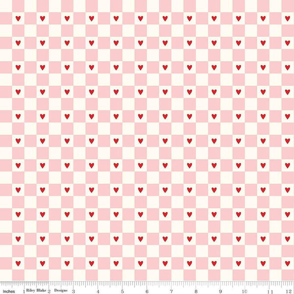 Image of the Sweetheart Checks Cream quilting cotton fabric by My Minds Eye for Riley Blake Designs. Features heart checkerboard patterns on a cream background.
Cute Little Fabric Shop