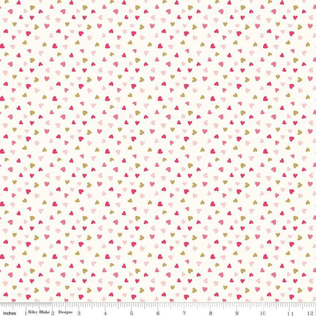 Image of the Sweetheart Heart Toss Cream Sparkle quilting cotton fabric by My Minds Eye for Riley Blake Designs. Features small scattered hearts on a cream background.
Cute Little Fabric Shop