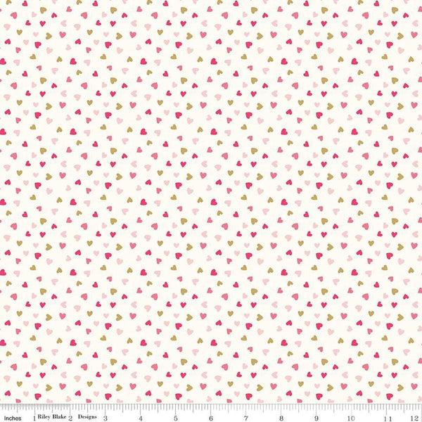 Image of the Sweetheart Heart Toss Cream Sparkle quilting cotton fabric by My Minds Eye for Riley Blake Designs. Features small scattered hearts on a cream background.
Cute Little Fabric Shop