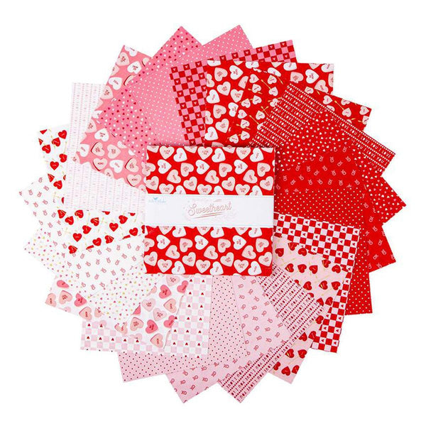 Image of the Sweetheart 10 inch stacker by My Minds Eye for Riley Blake Designs. Features valentines day fabrics with red, pink, and cream backgrounds. 
Cute Little Fabric Shop