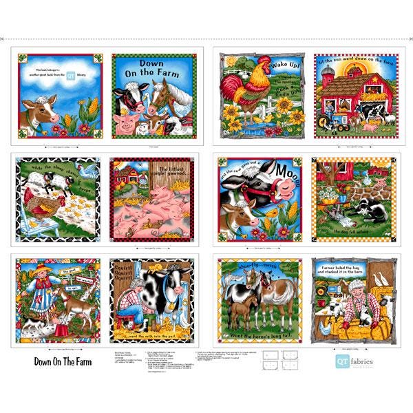 Image of the Fabric Book Down on the Farm Book Panel by QT Fabrics. Features barn animals on a panel to make a fabric book. 
Cute Little Fabric Shop