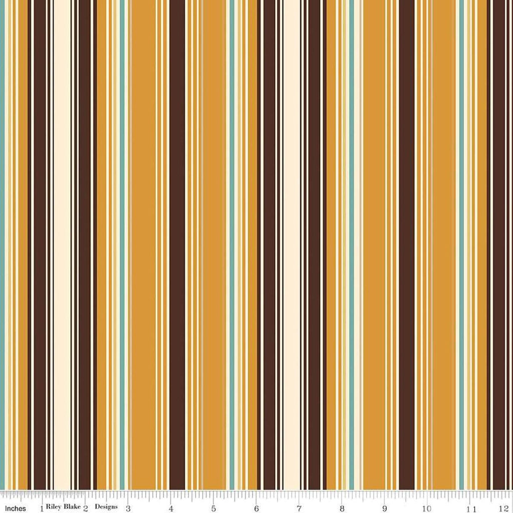 Image of the Cowboys Stripes Ochre quilting cotton fabric by Echo Park Paper Co for Riley Blake Designs. Features multicolored stripes on a mustard yellow background.
Cute Little Fabric Shop