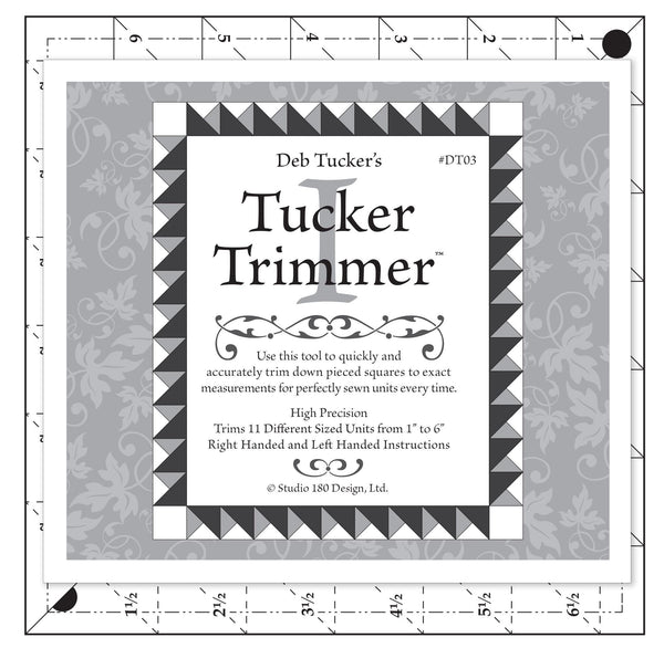 Image of the Tucker Trimmer Ruler by QT Fabrics. Features square plastic ruler.
Cute Little Fabric Shop