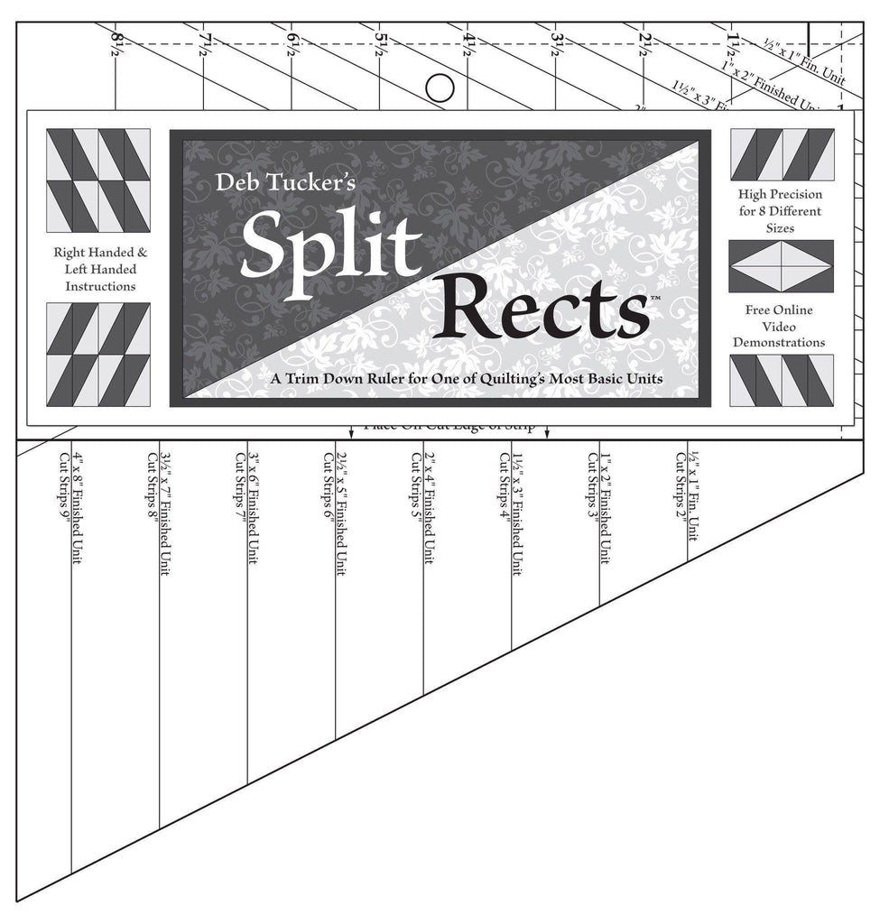 Image of the Deb Ticker's Split Rects plastic ruler tool by QT Fabrics. Features a triangle pattern ruler.
Cute Little Fabric Shop